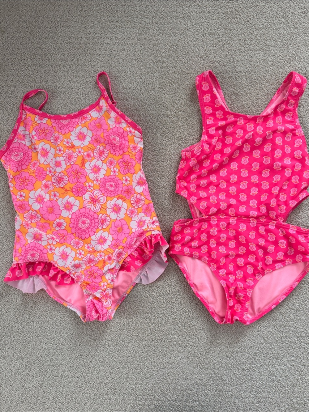 btween Pink Floral & Bubblegum Pink Kids One-Piece Swimsuits